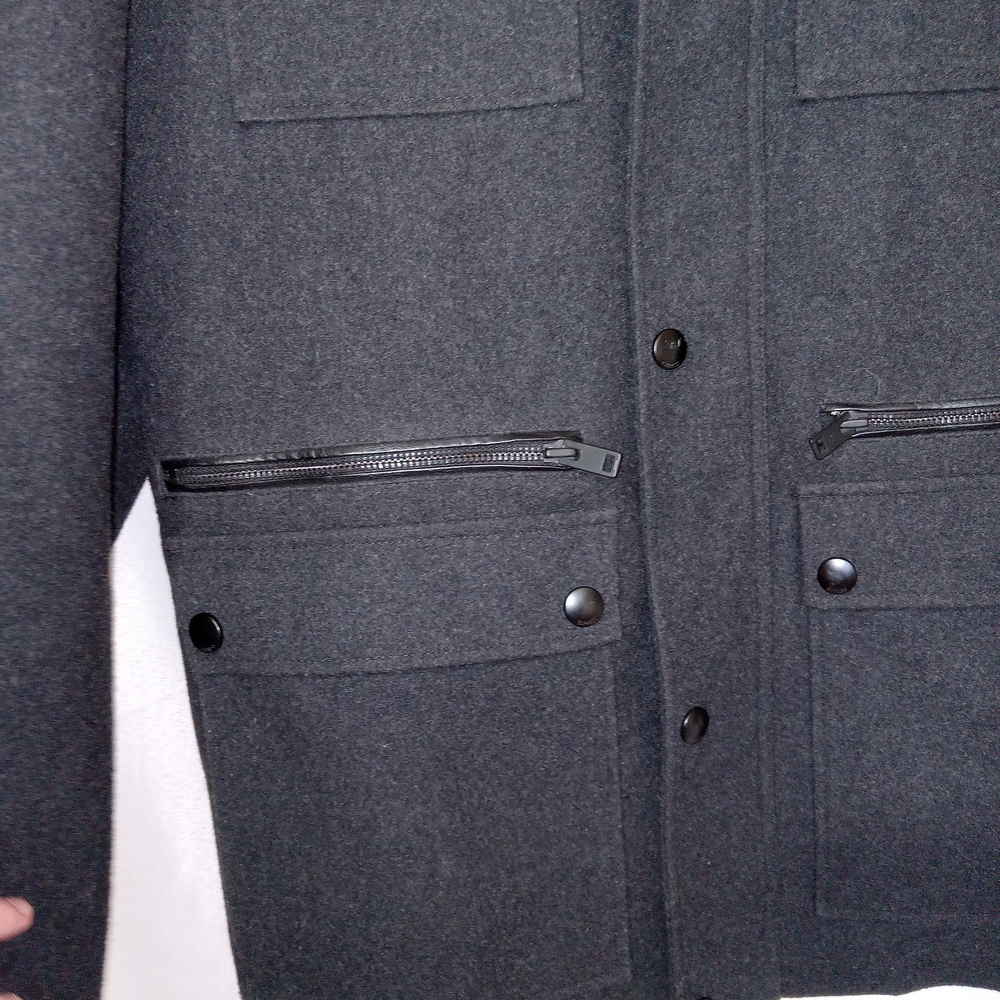 Express Jacket Mens Large Wool Blend Utility Pockets Full Zip Snap Front - Picture 5 of 14